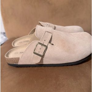 Women's Suede Clogs Leather Mules Cork Footbed Sandals Potato Shoes